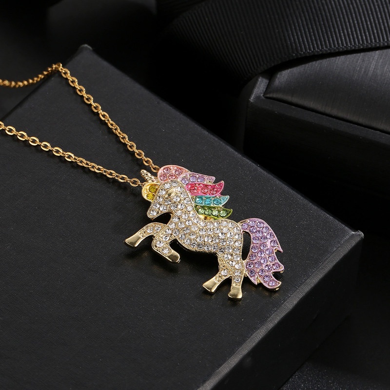 Fancyqube Kalung Liontin Unicorn Lapis Emas 18k Hias Berlian Cz Untuk Anak
