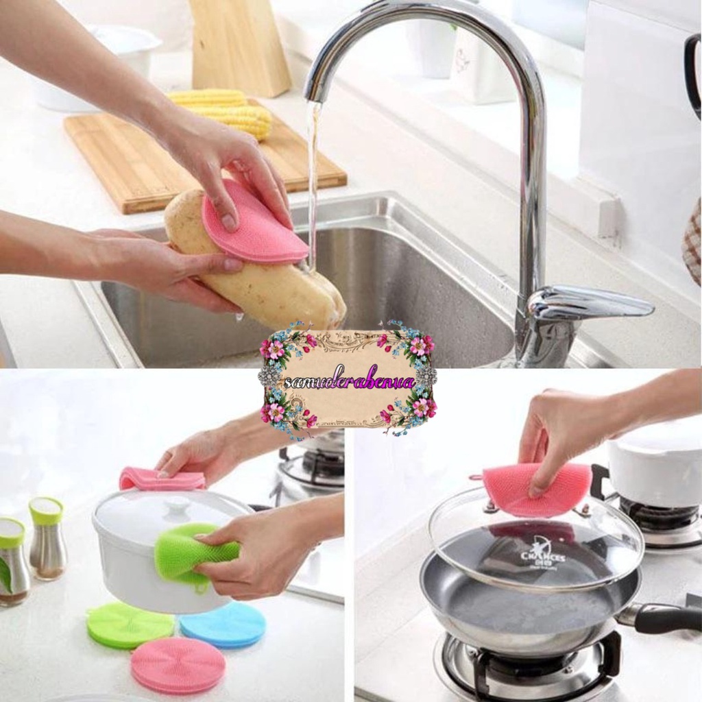 RT04 SPONS SPONGE SPON PENCUCI PIRING BULAT SILIKON SILICONE BRUSH SERBAGUNA FOOD GRADE SB2964