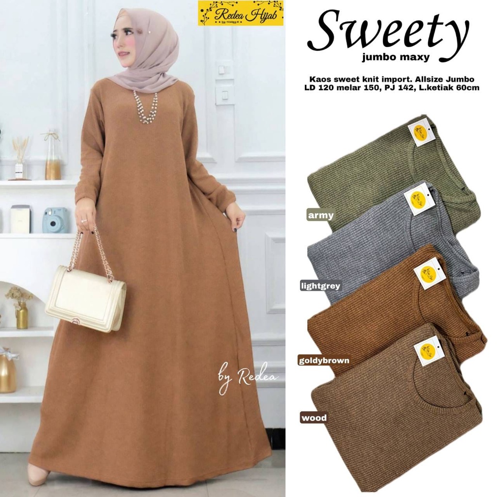 Gamis Big Size Muslim Wanita Kekinian Terbaru Polos Kaos Sweet Knit Import Jumbo Melar XL XXL XXXL L