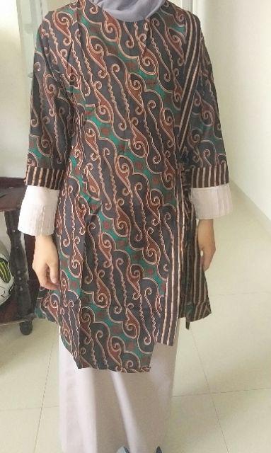 Tunik Respati Garis Baju Batik Kantoran Wanita Casual Formal Seragaman Kerja Katun Halus Kombinasi