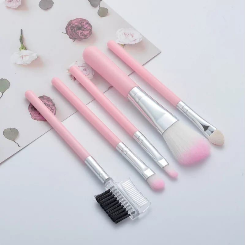 Kuas Make Up Set 5 Pcs Beauty Tools Travel Make Up Brush Aksesoris Kecantikan Kosmetik Wajah Kualitas Premium Impor