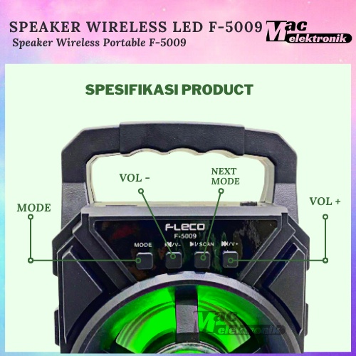 Speaker Bluetooth portable ORI fleco 3 inch support Radio Fm, bluetooth, Wireless, Led, usb, mmc micro sd. Speaker Bluetooth Portable 3&quot; type 5009