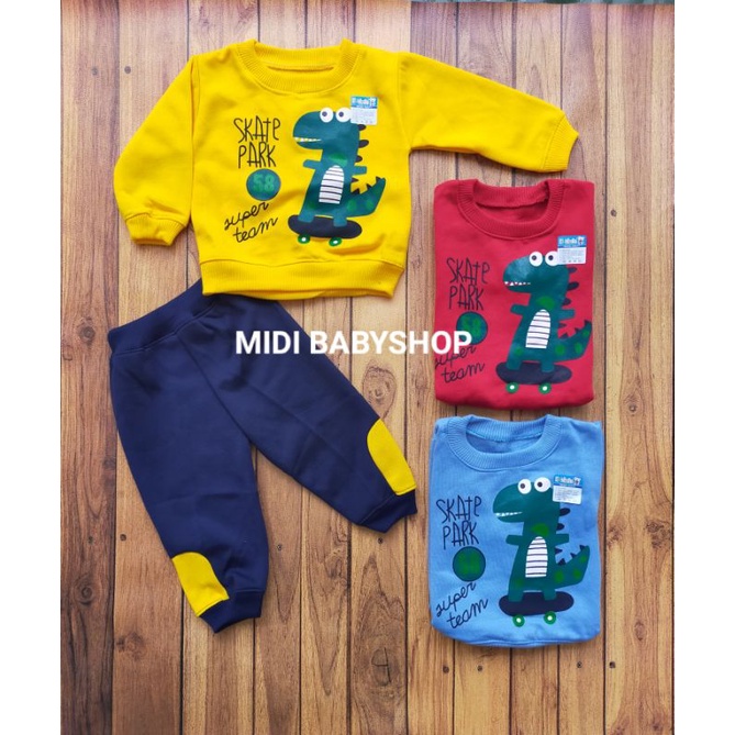 Setelan Jaket Bayi 1 - 2 Tahun / Setelan Sweater Bayi Motif Dino Halus dan Hangat