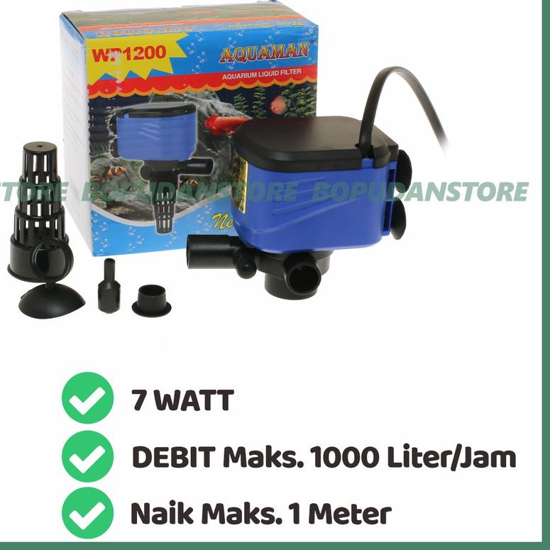 Water Pump Pompa Air Celup Power Head Aquarium Akuarium AQUAMAN WP 1200 7 Watt 1000 Liter ➨