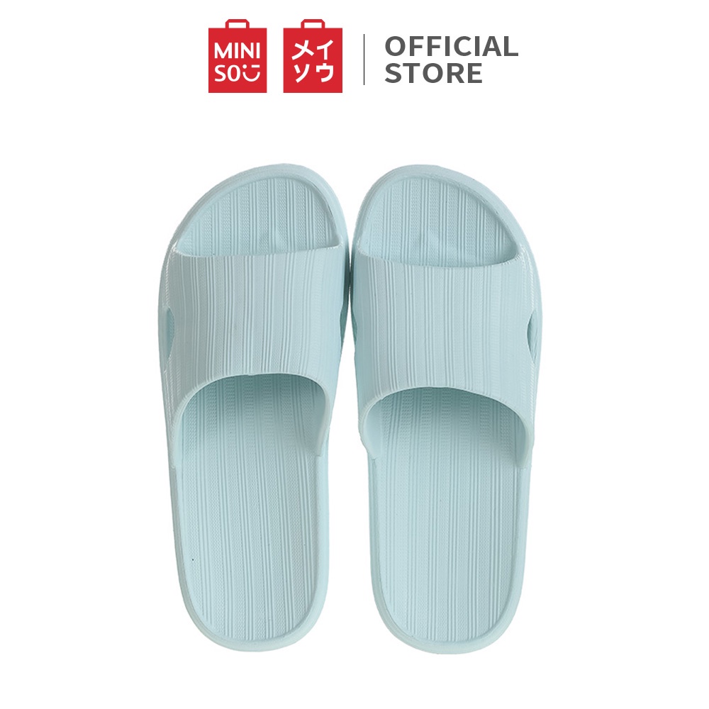 MINISO official flip flop Sandal kamar mandi wanita berbahan empuk kotak-kotak-N Light Blue, 39-40