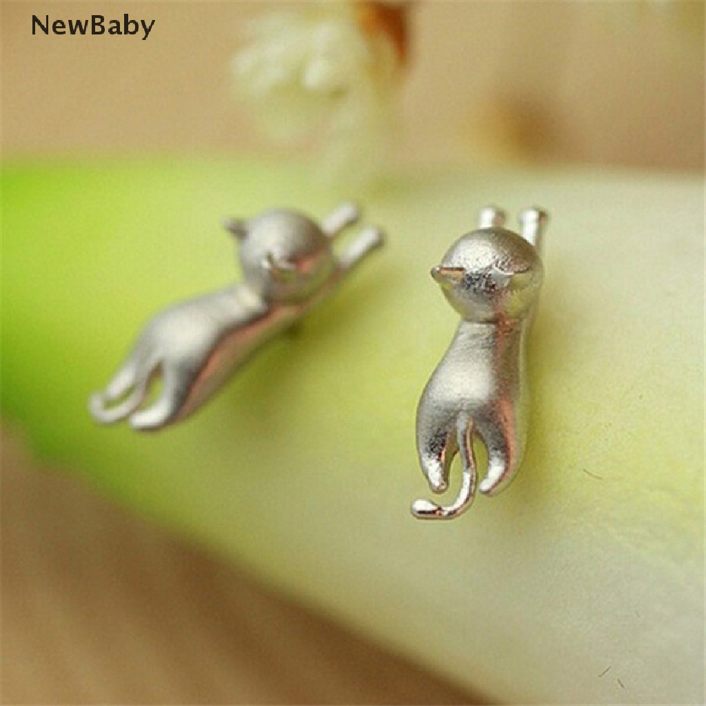 Anting Stud Desain Kucing Kecil Lapis Perak