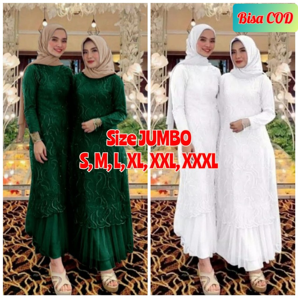 Gamis Brokat syari baju lebaran remaja muslim brukat pesta kondangan wanita jumbo FZAM putih terbaru