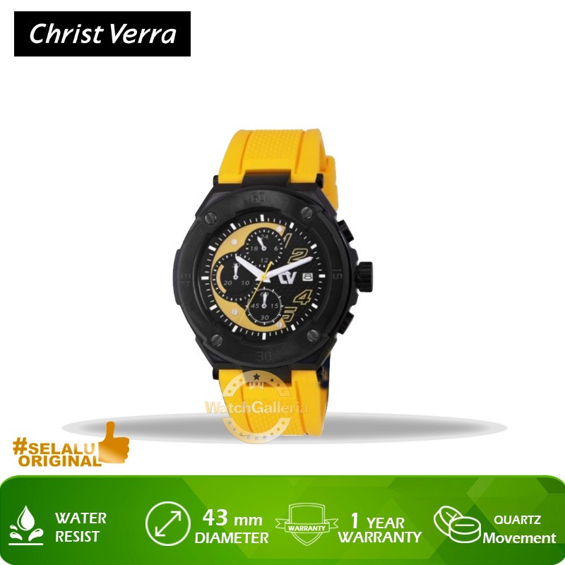 Jam Tangan Christ Verra CV C10508G-36 BLK/YLW Original Murah