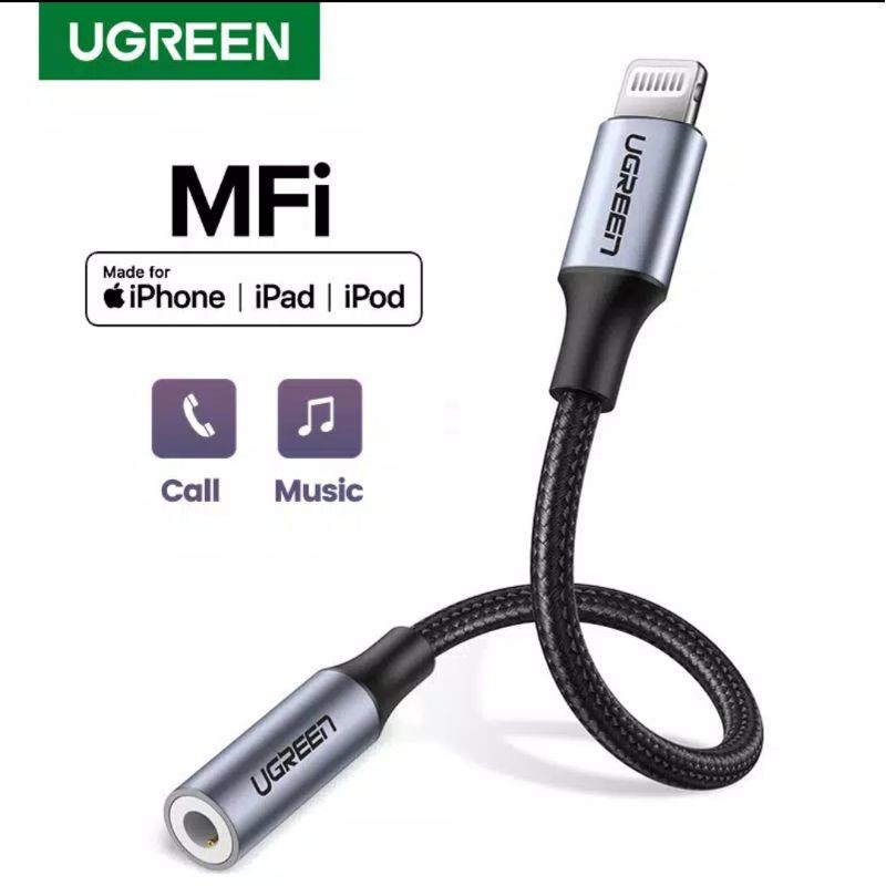 Ugreen Konverter Lightning Mfi to Aux 3.5mm Audio Mic Support for iPhone 14 13 12 8 11 Pro XR XS Max SE