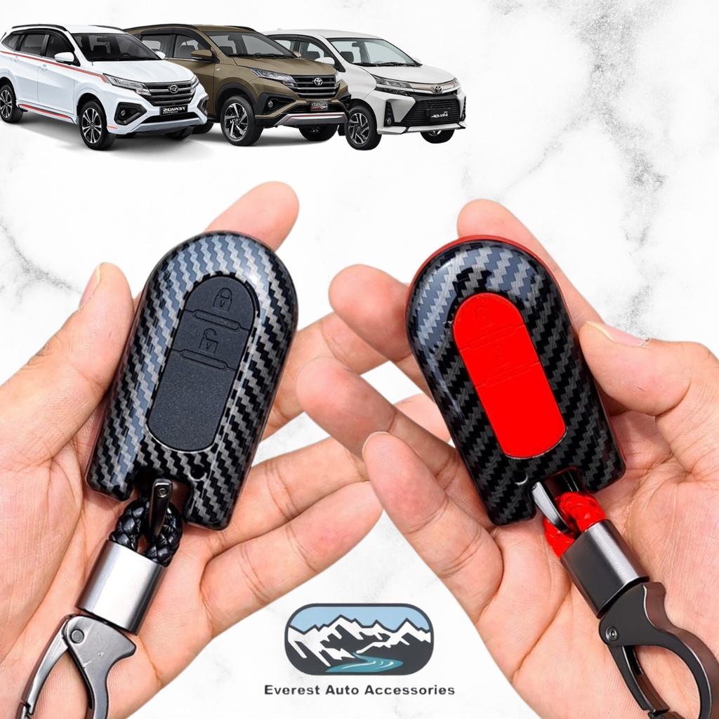 Casing Carbon Cover SmartKey Kunci Mobil Toyota All New Avanza Veloz Rush Terios Merah Hitam