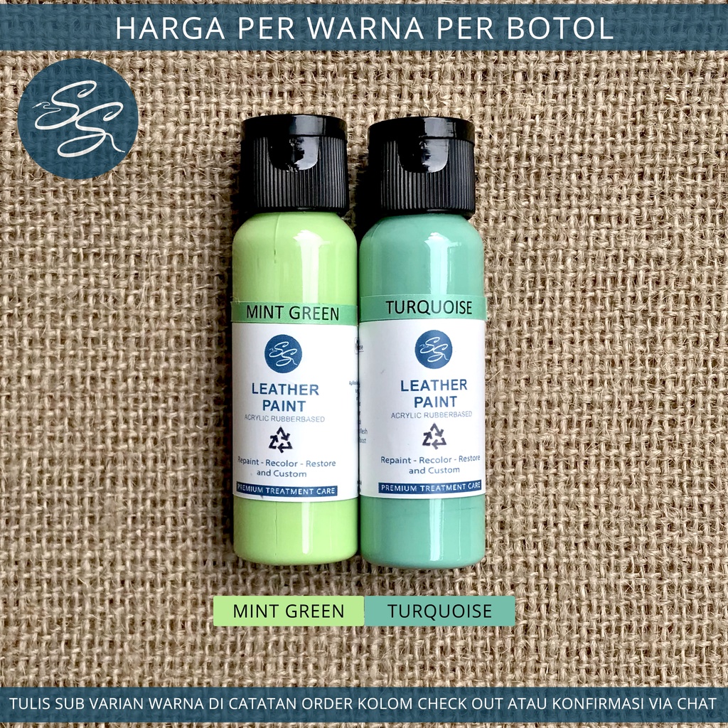 Cat Sepatu Kulit SS Leather Paint - Acrylic Rubber Cat Midsole, Rubber, Boost - Cat Tas Jaket Kulit-Mint Green/Turquoise