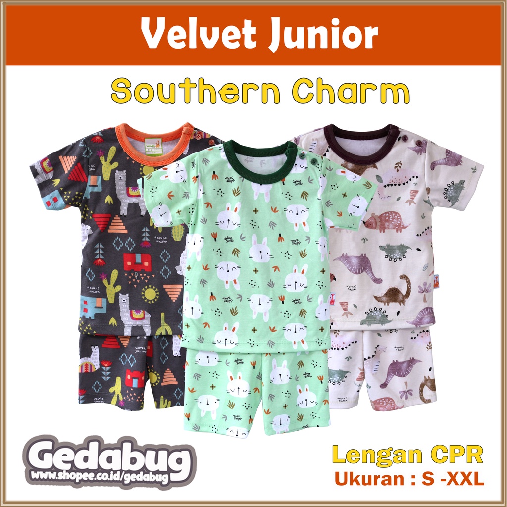 Setelan Velvet Junior PENDEK | Series Southern Charm &amp; Series RADIANT Motif terbaru | Termurah GEDABUG