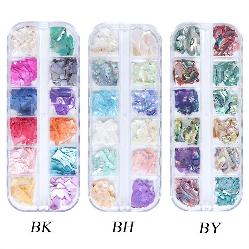 Timekey 12 Sekat / Set Hiasan Kuku 3D Asimetris Bahan Kulit Kerang Abalone Untuk Nail Art A8K5