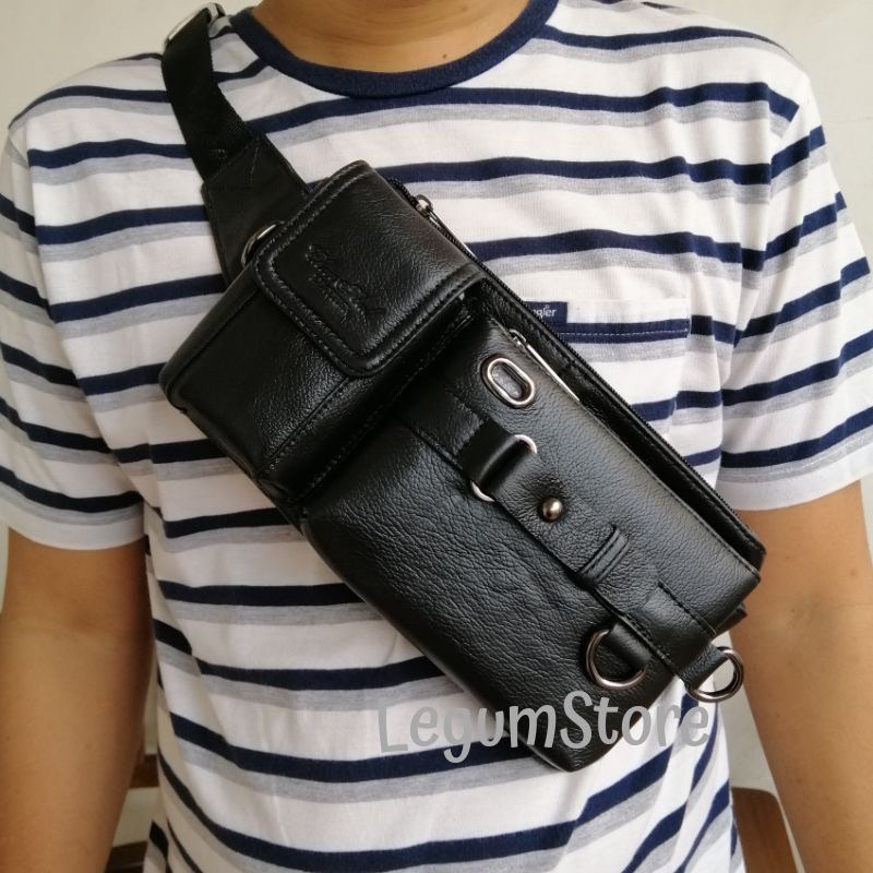 Waist Bag Pria Tas Pinggang Kulit Asli Selempang Dada Cheer Soul 8811 Terbatas