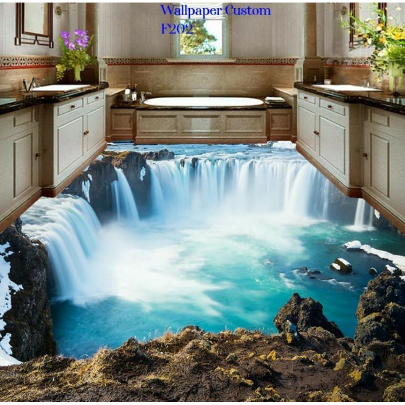 WALLPAPER CUSTOM WALLPAPER 3D WALLPAPER LANTAI AIR TERJUN