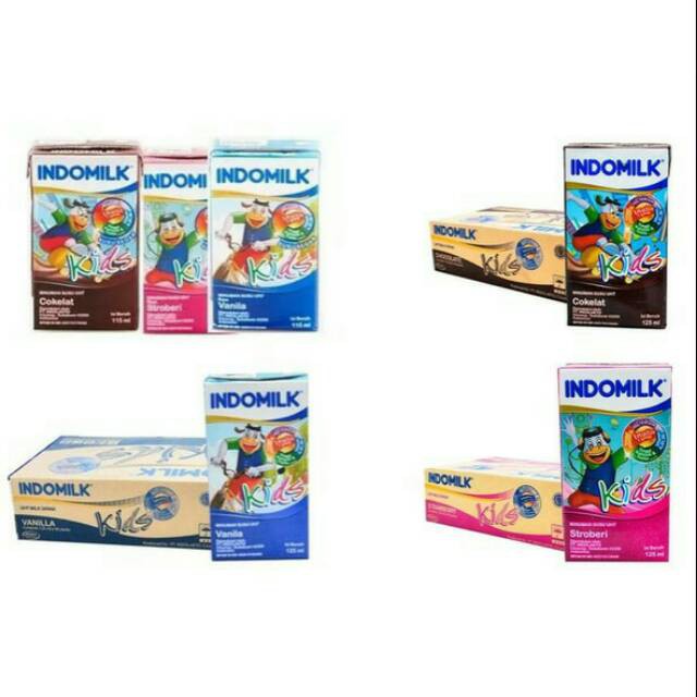 

Susu Indomilk Kids UHT Coklat | Stroberi | Vanila | Full Cream 115 Ml Isi 40 Pcs /Dus