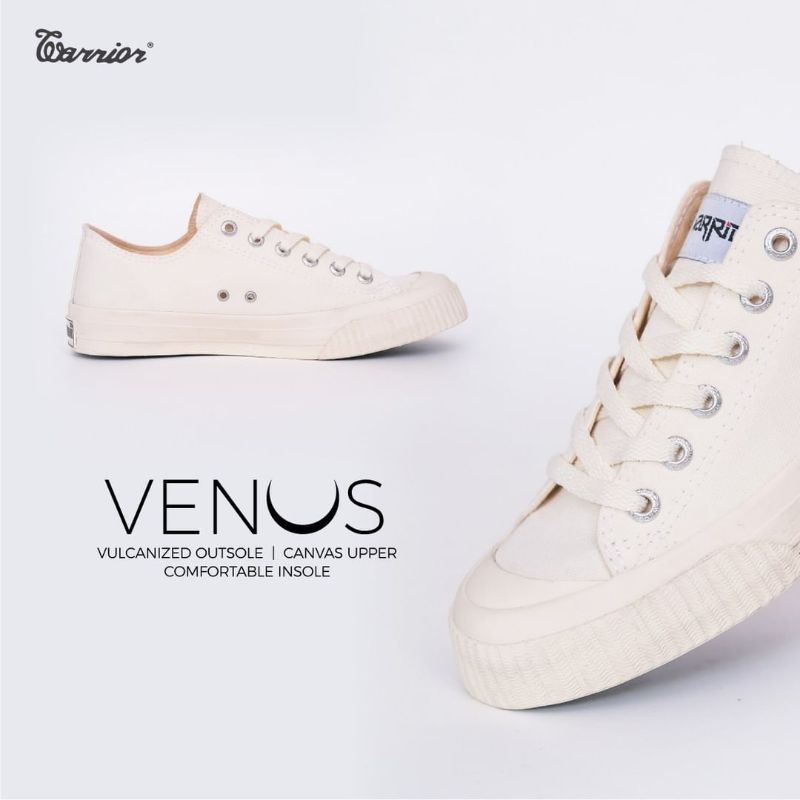 SEPATU WARRIOR VENUS LOW WHITE CREAM ORIGINAL WARRIORS VENUS WHITE BLACK LOW RAINBOW SPARTA POSEIDON