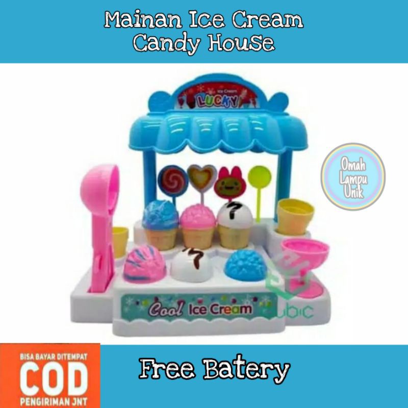 AJ Mainan Gerobak Es Krim, Ice Cream Store, Ice Cream Candy House Bonus Batre Murah