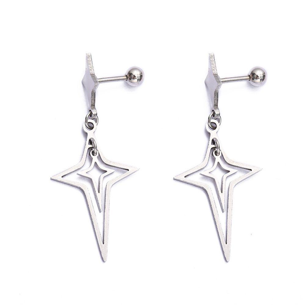 Mxbeauty Anting Tusuk Bintang Punk Simple Wanita Pesta Stainless Steel Warna Solid Anting Korea