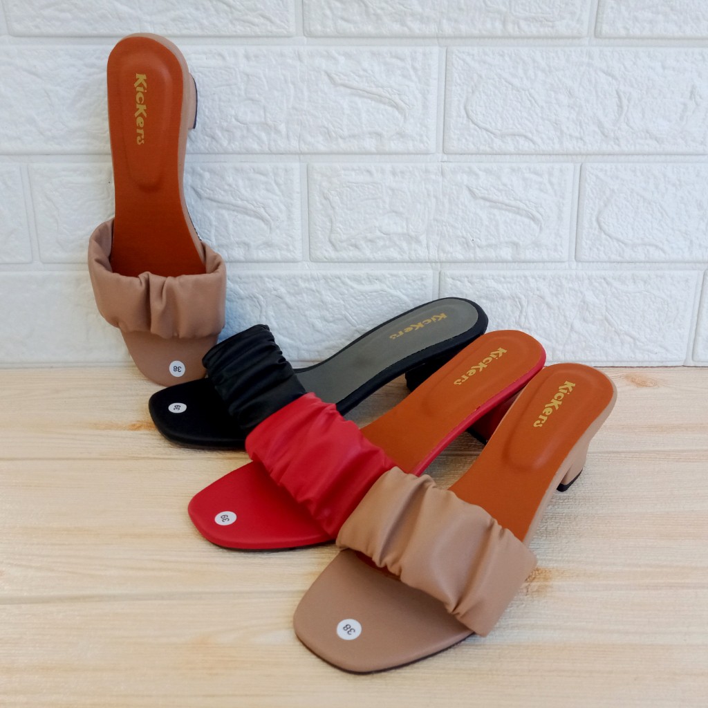 Kickers BDR H01 Sandal Wanita Heels Kerut Hak 5cm Size 37-40