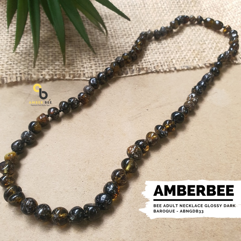 Kalung Amber Dewasa Premium Glossy Small Dark NAGSD33 by Amber Bee