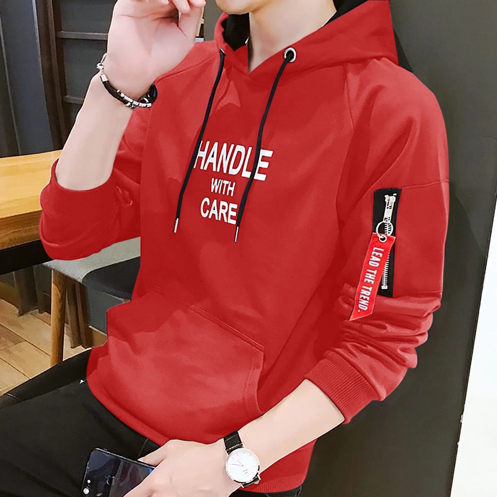 KIYOWO-Baju Sweater Hoodie Handle Pria Lengan Panjang