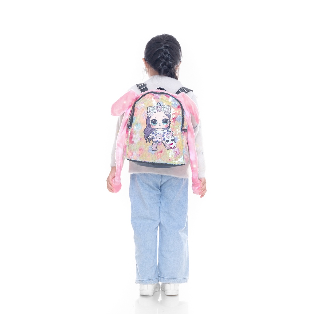 [KLIKTAS] Tas Ransel anak LOL Bunny Head 12517 / SEQUIN Lampu Manik Usap Kuping Gerak