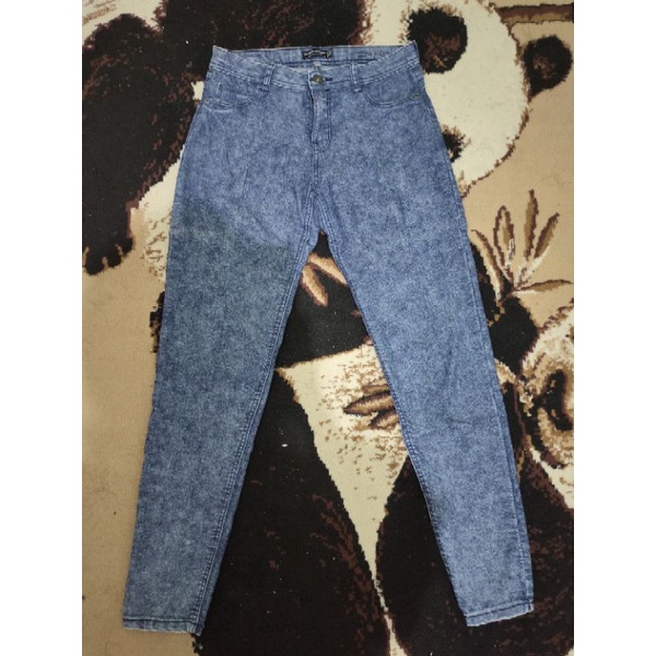Preloved Celana Acid Wash Denim Bershka Dark Blue Original Store Pants Panjang Second Branded Long J