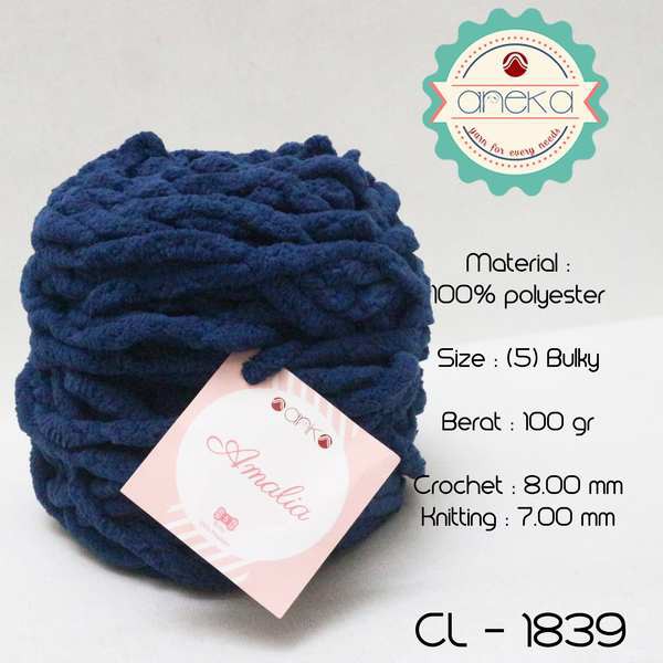 Benang Rajut Chenille Midi Amalia Yarn 1839 Biru Navy