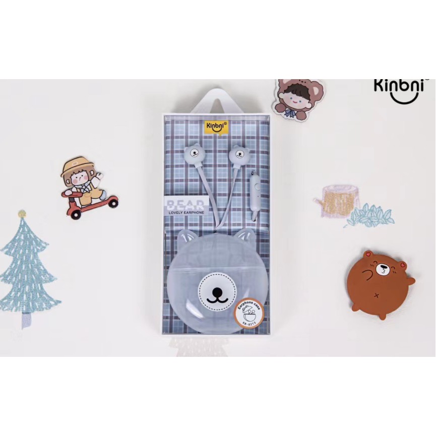 [KN-8213] Set Earphone Karakter BERUANG TRANSPARAN / Wadah Earphone Lucu Bentuk Kepala Beruang Bear