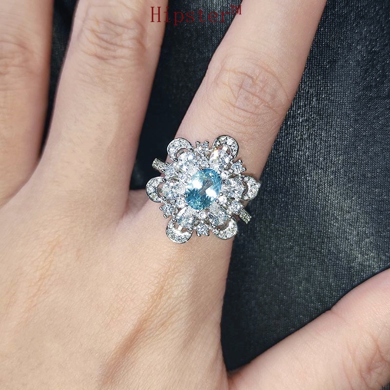 New Luxury Blue Topaz Ring Natural Amethyst Open Women