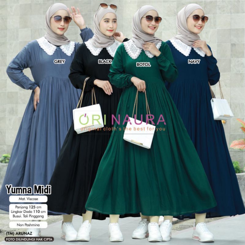 YUMNA MIDI DRESS ORI 100% GAMIS RAYON ADEM GAMIS POLOS GAMIS REMAJA