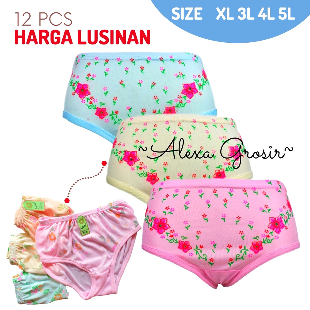 12 PCS Undies Celana Dalam Wanita Motif Hyget Ukuran Extra Jumbo Size 3L/ XXXL