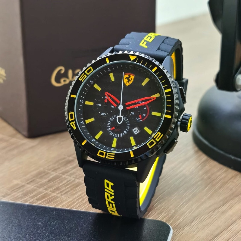 Promo Jam Tangan Pria Ferrari Tag Huer Rubber Y6230 Chrono Aktif Free Box & Baterai Cadangan ( Bisa 