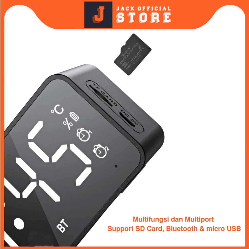 JACKSHOP Speaker Jam Bluetooth Portable Dan FM Radio Wireless Bass Mini Stereo Original Dapat Setting Alarm Untuk Membangunkan Anda LED Display Alarm Jam LED Jam Alarm Jam Meja Jam Mini Jam Audio