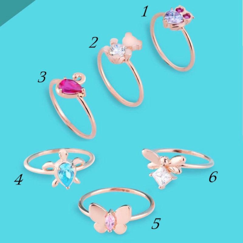 Cincin binatang hewan animal kupu, angsa, owl, bear, kura batu warna rachel rose UBS kadar 375 8K