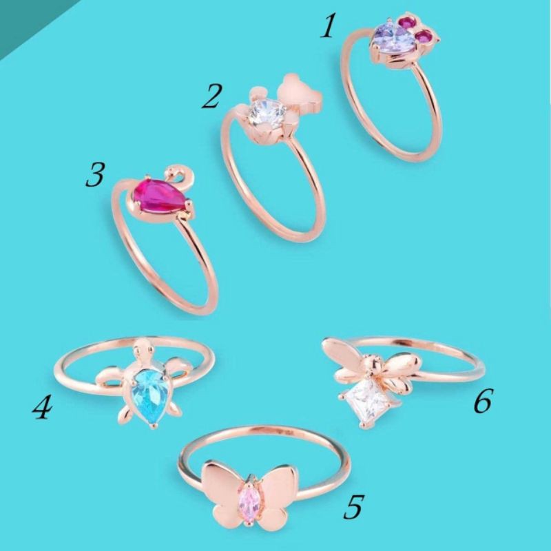 Cincin binatang hewan animal kupu, angsa, owl, bear, kura batu warna rachel rose UBS kadar 375 8K