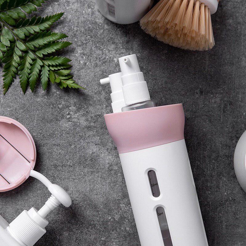 Tempat Botol Sabun Travel Tempat Alat Mandi Traveling Botol Traveling Dispenser Set 4 in 1 Kualitas 