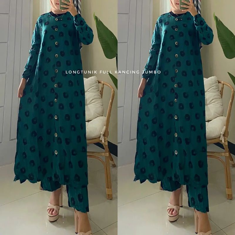 One set Long tunik Rayon Full kancing jumbo