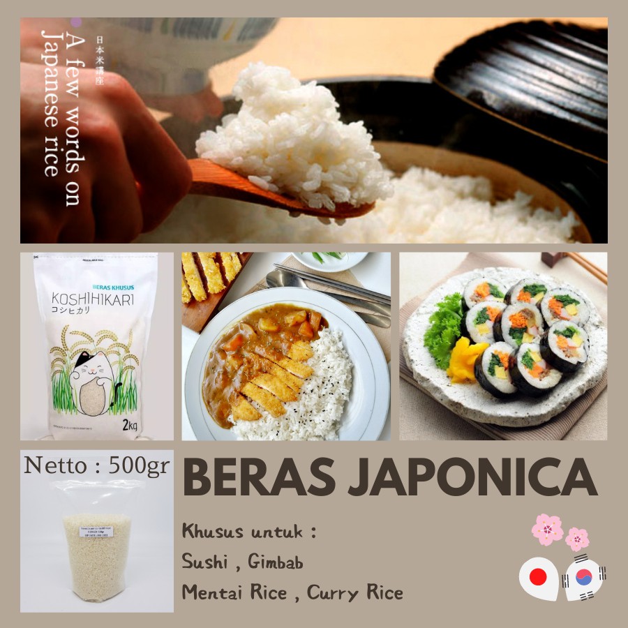 Beras Sushi Jepang Japonica Rice Gimbab Mentai Pulen Punel 500gr Koshihikari Okiniiri