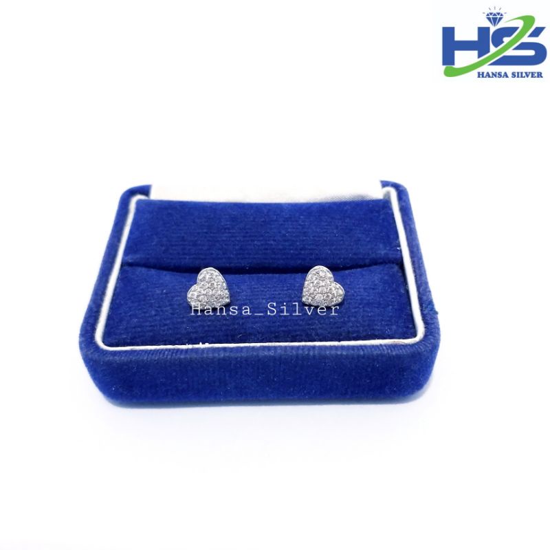 Anting Tusuk Giwang Perak Asli Silver 925 Lapis Emas Putih Model Love - Anting Wanita Anti Karat