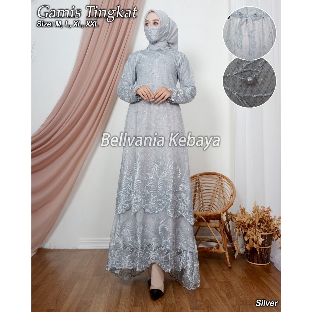 GAMIS WANITA TINGKAT BAHAN TULLE FULL FURING MOCCA DAN WARNA LAIN (FREE MASKER)