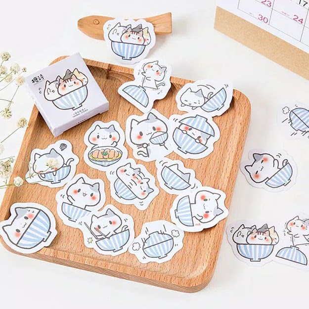 

Sticker Cute Cat Bowl Aesthetic Scrapbook DIY Bujo Planner Diary