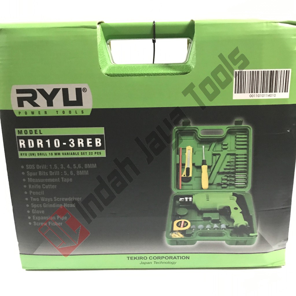 RYU RDR10-3REB Mesin Bor Besi 10 mm SET 22 Pcs Variabel Speed Koper