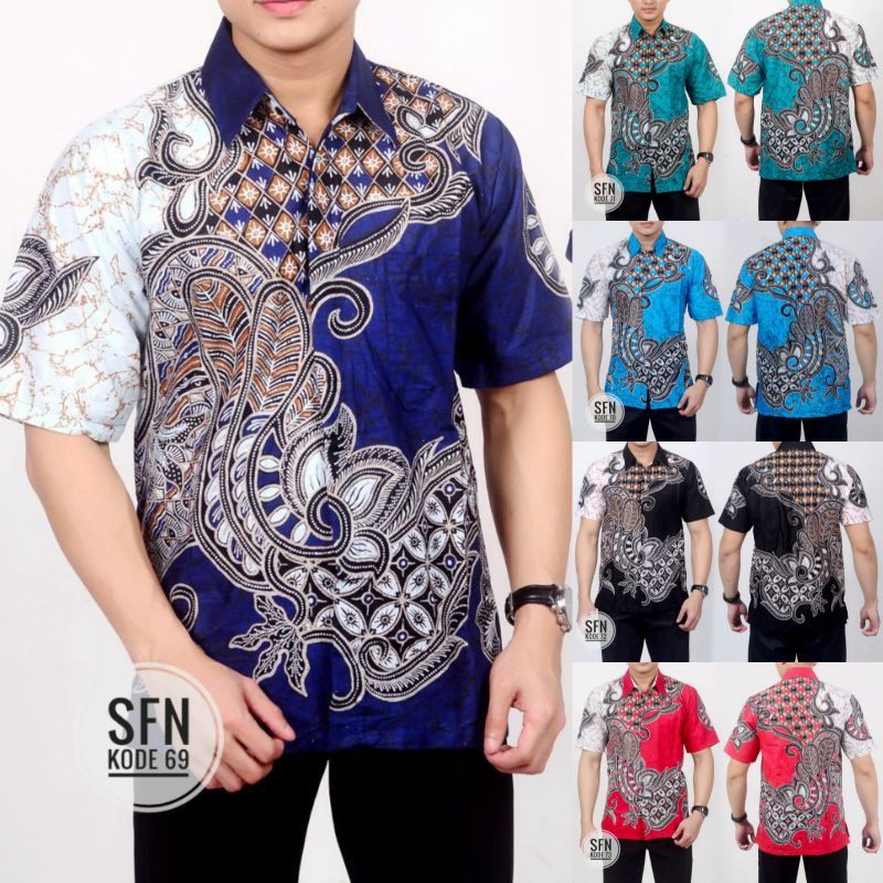 BSWART Batik HRB026 Kenongo Hem Pendek Padi Pekalongan M L XL Batik Pria MURAH Modern Grosir