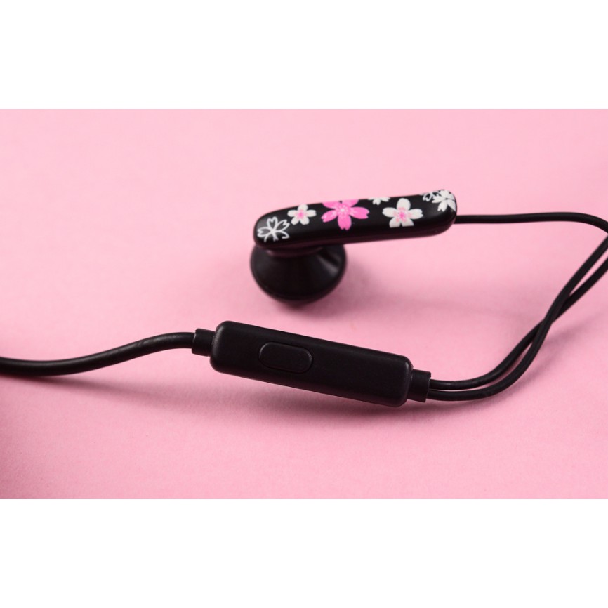 [E-183] Headset Earphone Motif SAKURA Dompet Bulat / Wadah Earphone Bulat Motif Sakura Elegan Simple