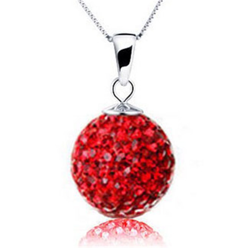 [Ready Stock]Stylish Colored Diamond round Ball Pendant Vintage Silver Plated Necklace