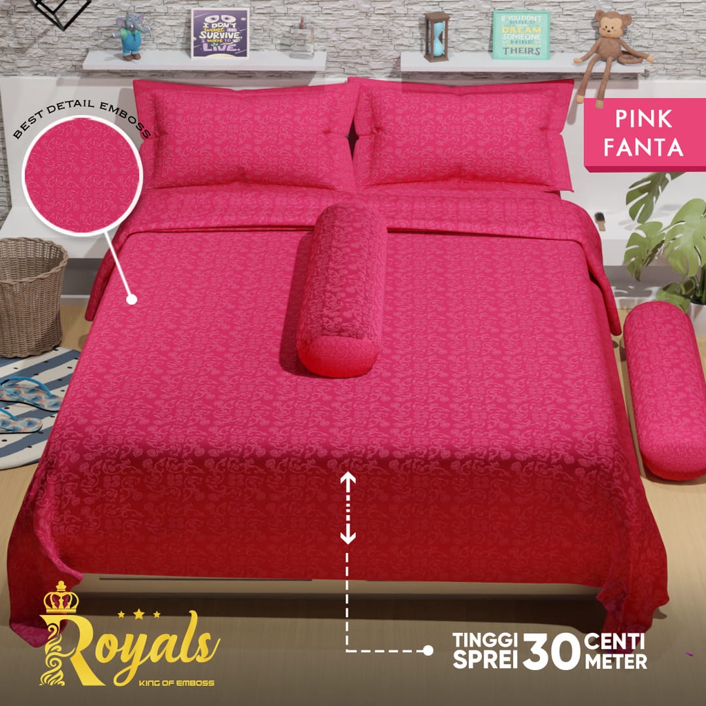 Royals Emboss BedCover SET Sprei Uk 160/180 - Pink Fanta