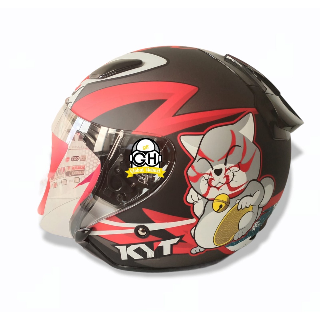 HELM HALF FACE KYT DJ MARU KYT DJMARU MOTIF KABUKI CAT MATT GUNMETAL