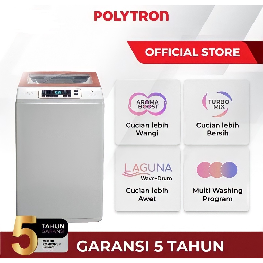 Polytron Mesin Cuci 1 Tabung Zeromatic Laguna Hijab 8 KG PAW 8028